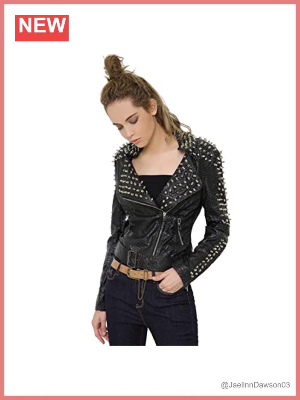 Punk Studded Rivet Faux Leather Motorcycle Short Jacket Womens